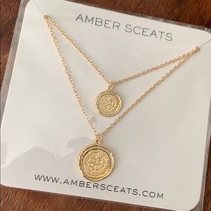 Amber Sceats double chain necklace-gold medallion